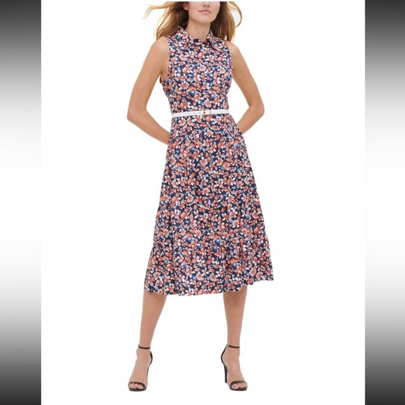 TOMMY Hilfiger Floral Sleeveless Front Button Shirt Midi A-line dress size 2 - Picture 1 of 17